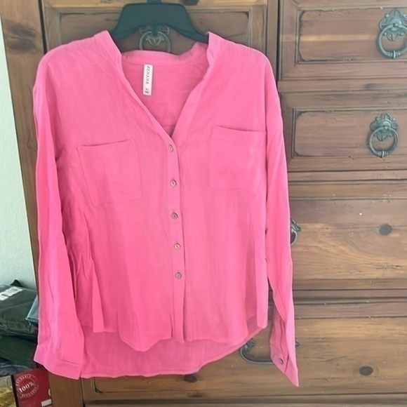 NWOT Zenana Pink Linen And Rayon Blouse Size XL - Picture 1 of 10